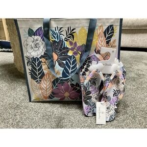 Vera Bradley Women's Palm Floral‎ Flip Flops Sandals Medium & Shopping Bag Tote